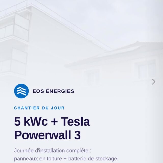 ⚡ Chantier terminé à Neuilly-Plaisance (93)

5 kWc en toiture + Tesla Powerwall 3 installés en une journée.

Ce que ça change concrètement pour ce foyer :
→ 60 % de leur production solaire consommée sur place
→ 83 % de leur conso couverte par le solaire
→ 8 mois de l'année sans dépendre du réseau

Le Powerwall 3 intègre son propre onduleur hybride — pas de boîtier externe, installation plus propre.

Accès difficile en allée étroite entre deux bâtiments. Échafaudage aluminium monté le matin, panneaux posés l'après-midi, mise en service le soir. Journée complète, zéro compromis.

Installateur certifié RGE QualiPV 🏅
Devis gratuit sous 48h → lien en bio

#solaire #photovoltaique #panneauxsolaires #energiesolaire #teslapowerwall #powerwall3 #autoconsommation #energierenouvelable #installationsolaire #maison #transition #rge #qualiPV #iledeFrance #SeineEtMarne #neuillyplaisance #93 #eosénergies