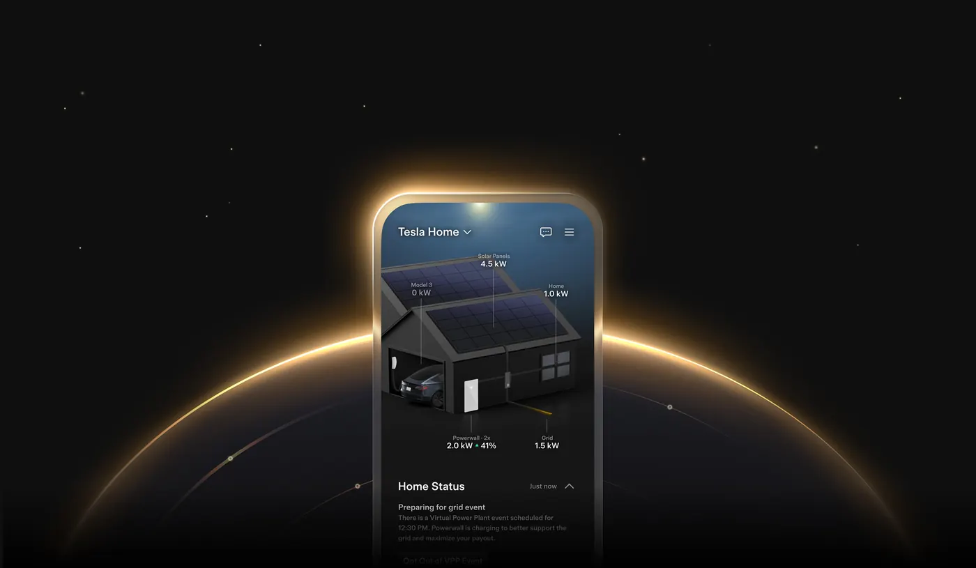 Application Tesla affichant l'état énergétique de la maison avec Tesla Home